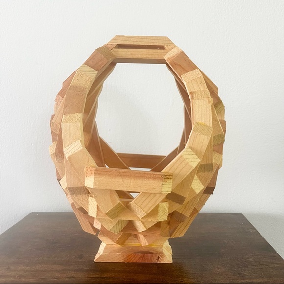 Vintage Midcentury Wood Block Geometric Handmade Fruit Basket Planter Retro SM - Picture 5 of 9